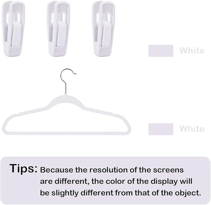 Trgowaul Velvet Hangers Clips, Pants Hangers Velvet Clips, Strong Finger Clips Perfect for Thin Velvet Hangers (60pc, White)