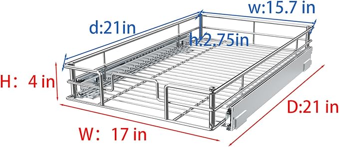 Pulloutor Pull Out Cabinet Organizer, 17" W x 21" D Slide Out Kitchen Cabinet Storage Shelf and Drawer Organizer NEED 18" W and 22" D Cabinet, Chrome Finish