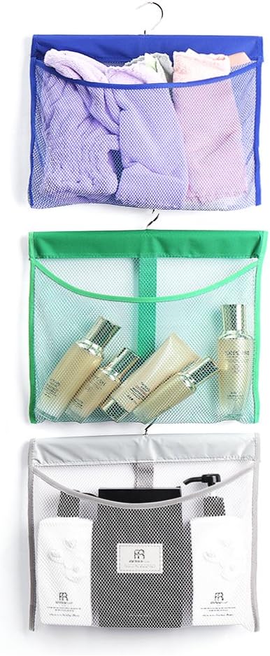 ALYER Hanging Mesh Shower Pockets for 34oz/1000ml Shampoo and Conditioner,Colorful Bath Toy organizer,Hanging Tandem Type Closet Accessories Storage Bag,Blue