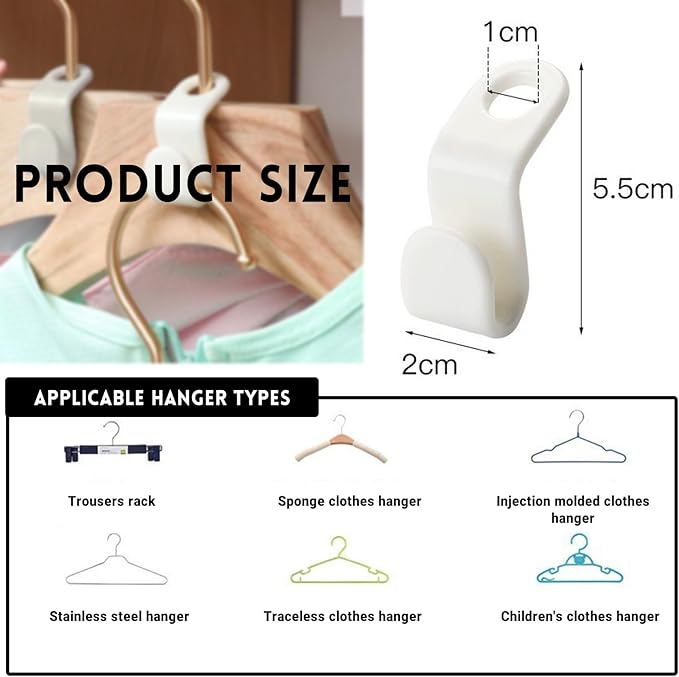 200PCS Hanger Hooks, Clothes Connector Hooks Space Saving Cascading Hangers White Closet Organizer Hanger Clips for Plastic Hangers