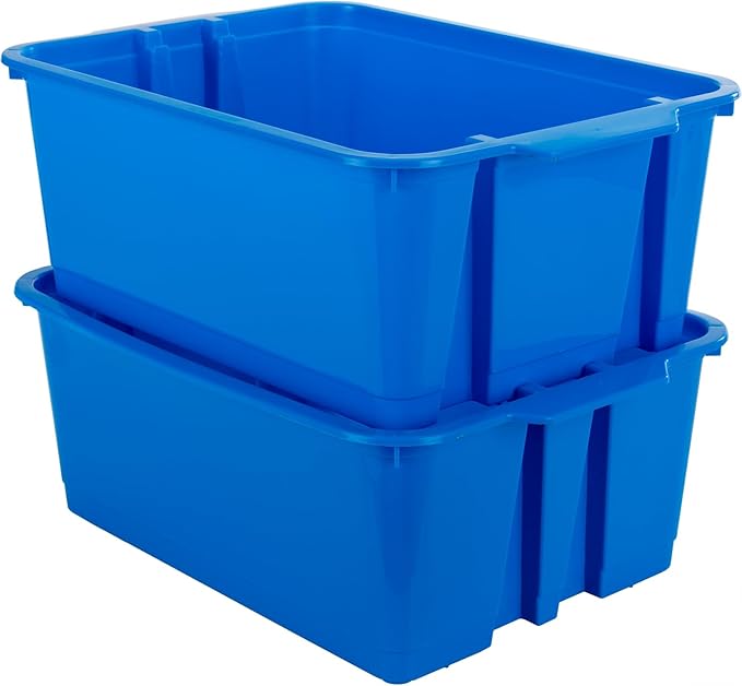 Really Good Stuff-160074BL Stackable Plastic Book and Organizer Bins for Classroom or Home Use – Sturdy, Colored Plastic Baskets (Set of 12)