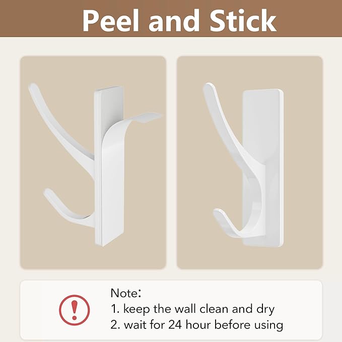 pickpiff Self Adhesive Coat Hooks for Hanging: Heavy Duty Stainless Wall Hook for Towel, Utensil, Backpack, Hat, Sturdy Metal Hanger for Bathroom, Kitchen, Door, 10 Pack, White