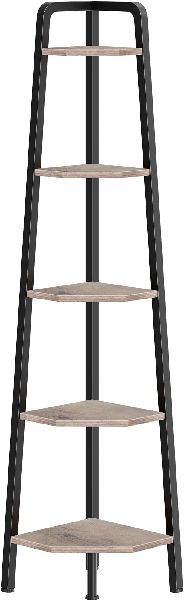 Corner Shelf, 5-Tier Ladder Corner Shelf, Ladder Bookshelf, 59.6" Tall Vertical Display Stand, Metal Frame Bookshelf, for Living Room, Bedroom, Kitchen, Greige and Black TCJ20BG