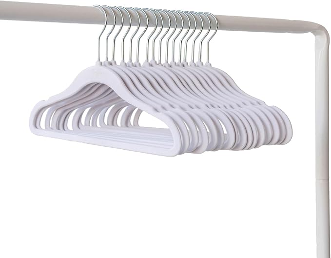 3 Sprouts Velvet Baby Hangers - Non-Slip Hanger for Infant, Toddler, Baby Clothes - Closet Kids Hangers with Slim Design, Nordic Colors, Pack of 30 - White