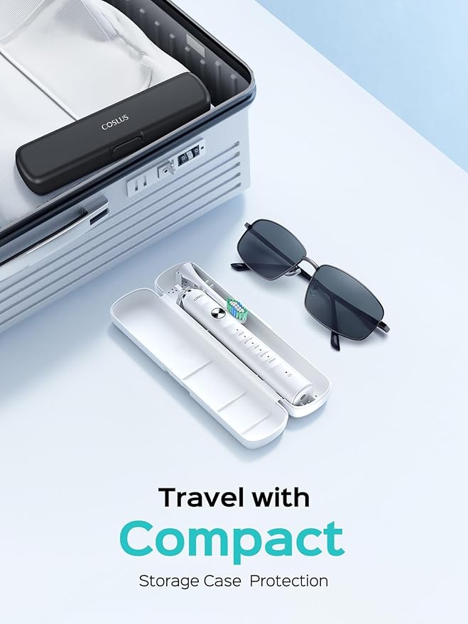 COSLUS Sonic Electric Toothbrush for Kids & Adults C40(DY-108Pro): 47000 VPM for Deep Cleaning with Travel Case - 5 Modes for Sensitive Teeth & Braces, Wireless Charging, 6 Brush Heads, White (1PC)