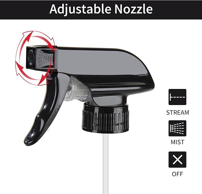 HOMBYS 4 Pack Black Trigger Sprayers Replacement Spray Nozzles with Mist Stream Sprayer for 8oz/16oz Glass Spray Bottles for Home, Kitchen, Garden and Office,Cleaning Solutions-Quality Sprayer