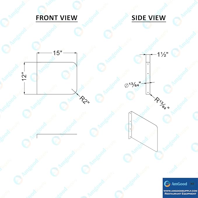 15 in. x 12 in. Wall Mount Stainless Steel Splash Guard – 16-Gauge 304 Stainless Steel