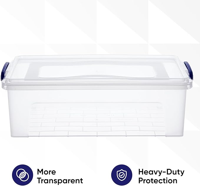 Superio Storage Bins with Lids- Clear Boxes for Organizing, Stackable Plastic Containers- BPA Free, Non-Toxic, Odor Free, Organizer for Home, Office, Dorm, 22.7 Qt, 3 Pack