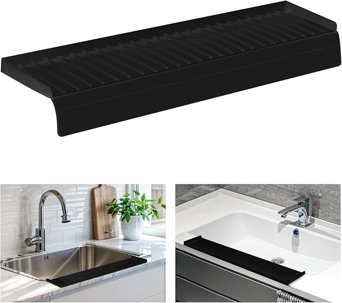 Sink Edge Protector with Suction Cup, 30" x 4", Silicone Sink Splash Guard for Kitchen & Bathroom, Protect Countertop from Scratches, Stains, for Stainless Steel Granite Quartz
