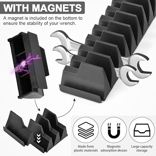 48 pcs Magnetic Modular Wrench Organizers for Tool Drawers, Tool Storage Holder Wrench Rack with Metric & SAE Labels (Color:Black)
