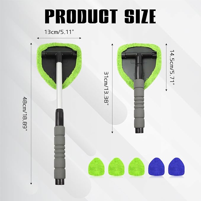 Wuyaoyao 14PCS Car Windshield Cleaning Tool, Car Glass Wiper Kit with Window Cleaner, Microfiber Pads, Spray Bottle, Extendable Handle, Interior Detailing Dust Brush, Car Cleaning Supplie (Blue+Green)
