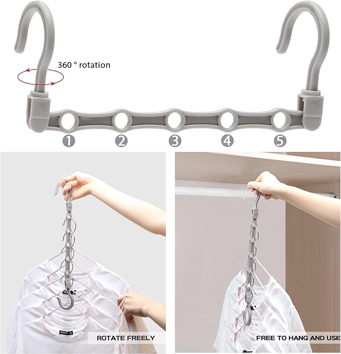 24 Pack Closet Organizers and Storage, Stronger Space Saving Hangers Clothes Hanger with 5 Holes Closet Storage for Heavy Clothes,College Dorm Room Essentials for Girls Guys, Magic Home Organization