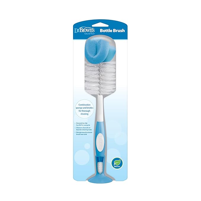 Dr. Brown's Reusable Sponge Baby Bottle Cleaning Brush with Suction Cup Stand,Scrubber and Nipple Cleaner,BPA-Free,Blue,(Pack of 12)
