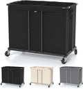 Laundry Hamper with Wheels, 2-Section 230L (61Gal) Large Capacity, Heavy-Duty Rolling Clothes Basket with Silent Rubber Casters & Detachable Oxford Bags for Home, Black, 31.5"Lx15.75W"x30.7"H