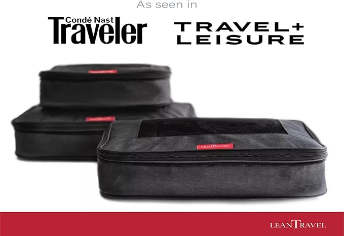 LeanTravel Compression Packing Cubes for Travel Organizers with Double Zipper 4 pack - Black Color