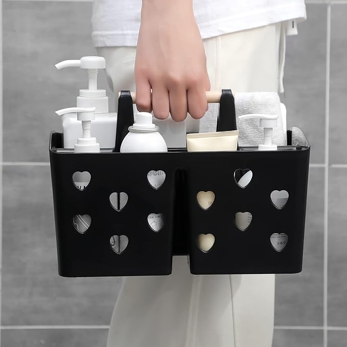 Anyoifax Portable Shower Caddy Plastic Shower Basket Organizer Divided Bathroom Caddy Storage Cleanning Caddy Tote with Handle for College, Dorm Room, Kitchen, Black