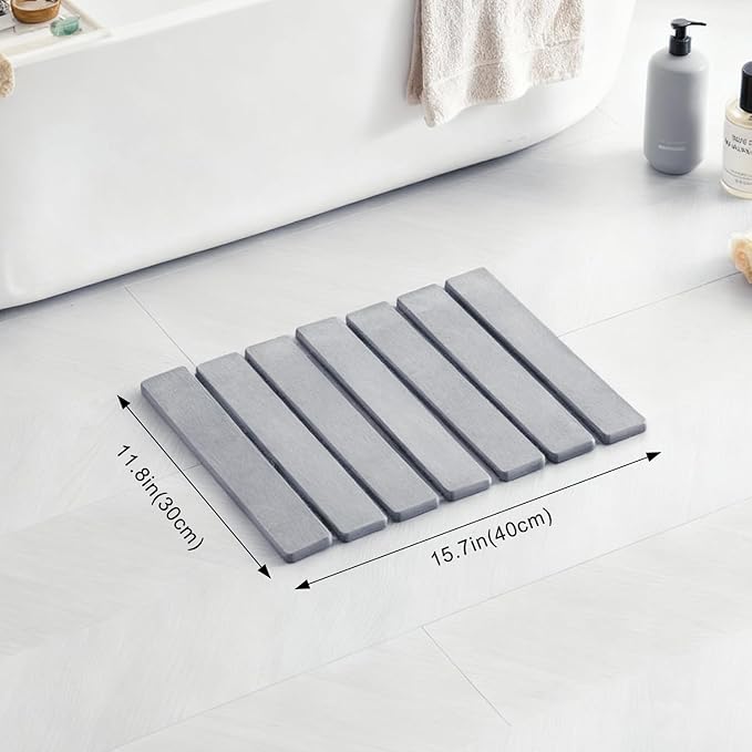ODE TO ORDER 15.76 Inch Super Absorbent Diatomaceous Earth Mat for Bathroom, Light Grey Easy Clean Rollable Foldable Stone Bath Mat, Non-Slip Quick Dry Shower Mat for Kitchen, Outdoor Use