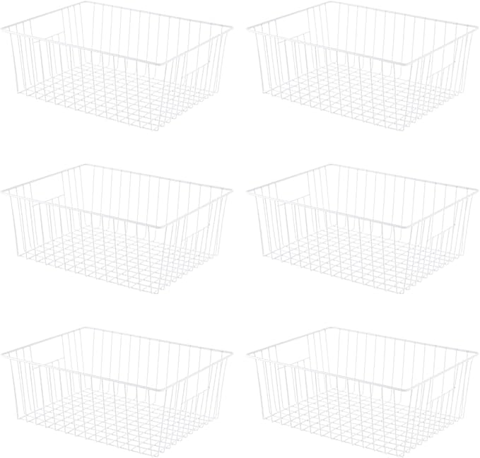 6 Pack Upright Freezer Organizer Bins - Standup Freezer Organizers for 16 Cu.Ft Upright Freezer Improve Air Circulation, Wire Storage Baskets, White