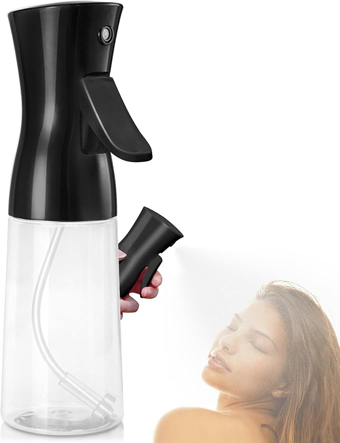 Spray Bottle For Hair,Continuous Water Mister for Hairstyling, Salons, Cleaning, Plants,Essential Oil Scents,Ultra Fine Mist Sprayer,6.8 OZ /200 ML-Black