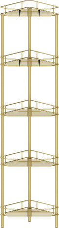 5 Tier Floor Standing Corner Shower Caddy Organizer Shelf with Hooks, Bathroom Shelves Stand Rack, Gold