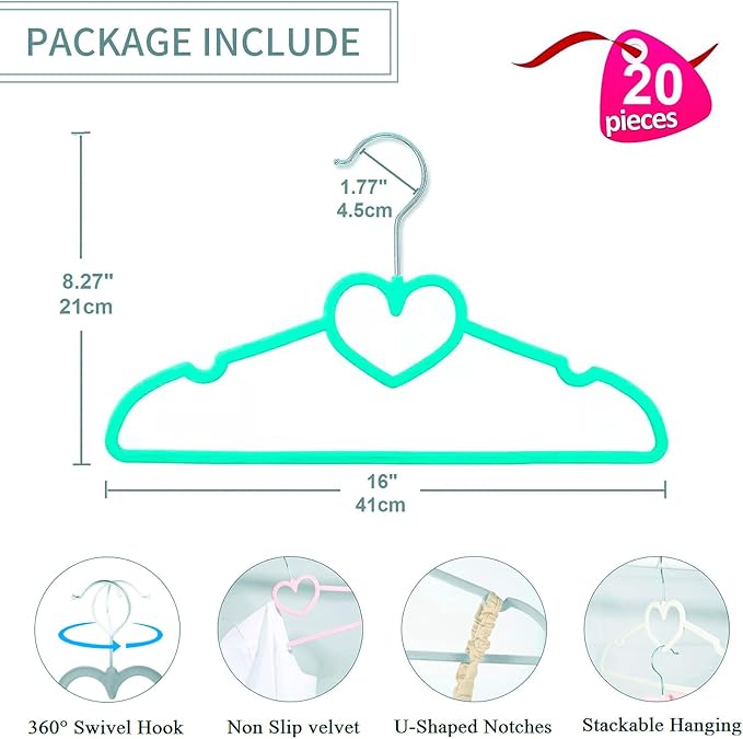 Velvet Hangers 20 Pack, 16" Non Slip Adult Hangers, Slim Clothes Hanger with 360 Degree Swivel Hook - Durable & Cute for Coats, Shirts, Dress (Mix Color)