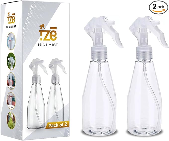 FZE Spray Bottles With Ultra Fine Mist Pack of 2 | 6.76 Oz/200ml | Plant Mister | Small Spray Bottle for Hair | Plants | Cleaning | Gardening | Essential Oil Mist Spray [ Mini Mist]