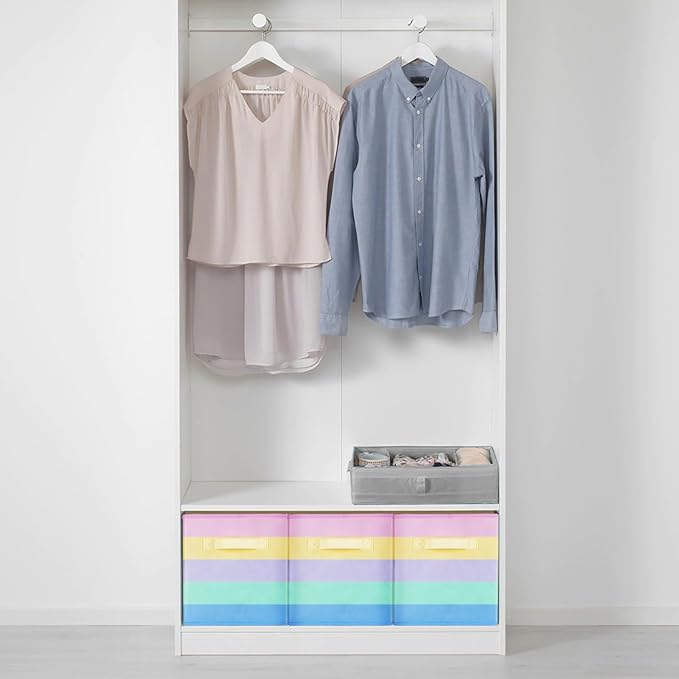 PowerKing Collapsible Storage Cubes with Handles, Fabric Foldable Bins for Closet Shelves, Durable Organization Storage Bins, 10.5'' x 11'' x 10.5'' (2Pack, Rainbow)