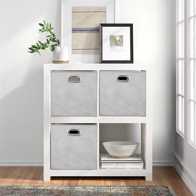 Fabric Cubicle Storage Cubes Bins 10.5x10.5 x 11 In Pattern Collapsible Storage Cube Boxes Grey White Cloth Storage Cubes Baskets Foldable Inserts Drawer Storages for Cube Organizer Storage QY-SC14-3