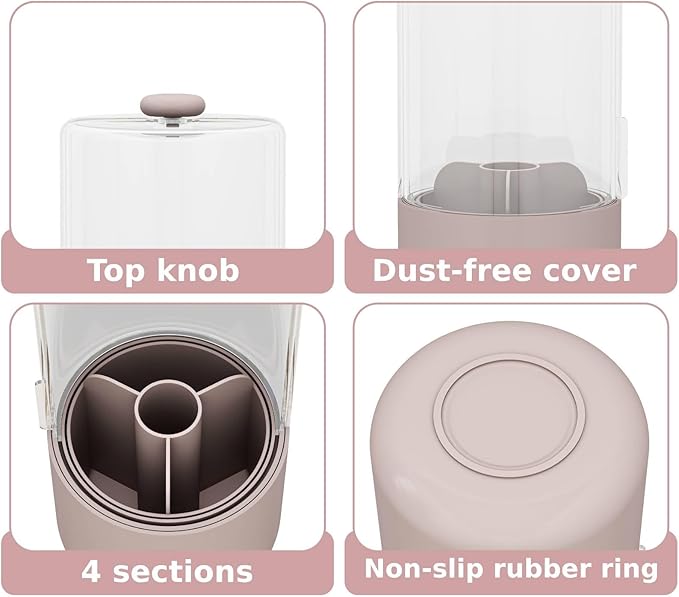 YOOLENS Toothbrush Holder with Cover 360 Rotating 4 Compartments Bathroom Toothpaste Electric Toothbrush Organizer, Pink