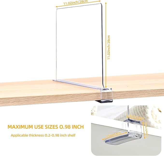 Shelf Dividers，Vertical Purse Organizer for Closet，Thickened and Sturdy Shelf Organizer for Sweater, Shirts, Handbags,8" Tall x 11" (8 Pcs)