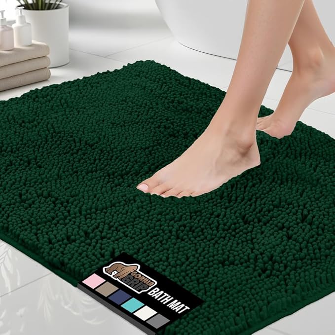 GORILLA GRIP Bath Rug Mat 60x24, Thick Soft Absorbent Chenille, Quick Dry Microfiber Mats, Rubber Backing Washable Shower Floor Rugs, Bathmat Runner, US Designed Bathroom Home Decor Accessories Hunter