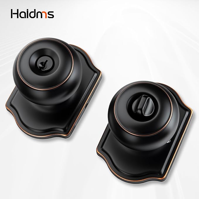 Haidms Keyed Entry Bronze Door Knob Interior, Exterior Locking Door Knobs, Oil Rubbed Bronze Exterior Doorknobs with Lock and Key, 6 Pack