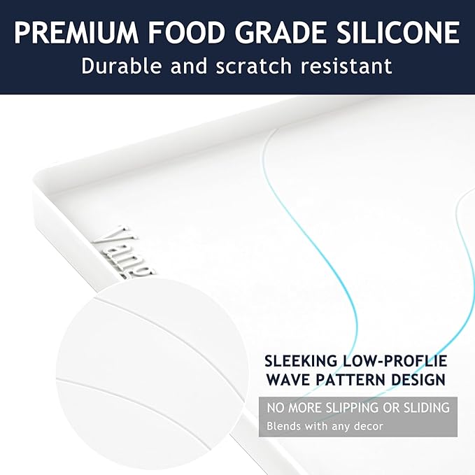 Premium Under Sink Mats for Kitchen Waterproof 34" x 22", Extra Thick Non-Slip Silicone Under Sink Liner Drip Tray, Raised Edge Under Sink Cabinet Mat,Prevent Drips, Leaks, Spills,White