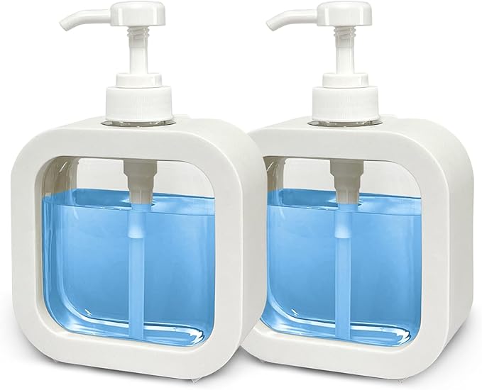 Hand Soap Dispenser for Bathroom, Modern Dish Soap Dispenser for Kitchen Sink, Liquid Soap Container with Pump, Clear Plastic Soap Pump Bottles (2 Packs,17oz, White)