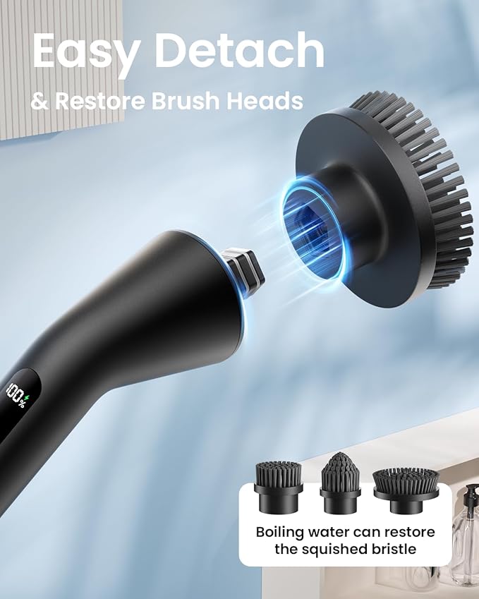 Topmako Electric Spin Scrubber, 2025 New Cordless Cleaning Brush for Home, IPX7 Waterproof Spin Scrubber with 7 Brush Heads, Adjustable Long Handle and 2 Rotating Speeds for Bathroom Tub Floor