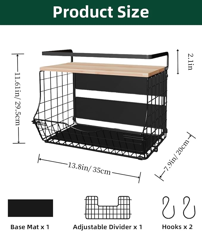3-Tier Magnetic Shelf for Fridge with Divider & Bamboo Top, Fruit Basket Potato and Onion Storage Bins, Kitchen Large Container Magnetic Spice Rack for Refrigerator, Kitchen Counter, Fridge Organizer