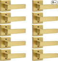 Probrico Brushed Gold Dummy Door Handle Interior Door Levers Square Single Non-Turning Satin Brass Door Handles Hardware for French Door, 8 Pack