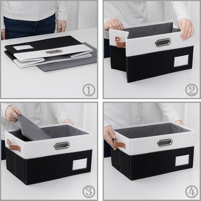 PRANDOM Larger Foldable Storage Bins with Handles [3-Pack] Fabric Collapsible Storage Boxes Baskets Cubes Containers with Handles for Closet Living Room Bedroom (Black & White 17.3x12.2x10.4')