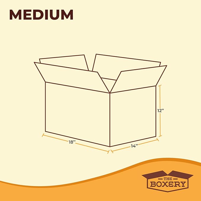 The Boxery Moving Boxes 25-Pack Medium | 18x14x12 inch Brown/Kraft Corrugated Cardboard Packing, Moving & Storage for Business/Home – Durable - Eco-Friendly, Recyclable - Made in the USA