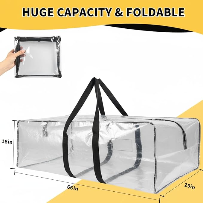 Heavy Duty Extra Large Moving Bags,149 Gallon Jumbo Packing Bags,Huge Moving Storage Bags with Strong Zippers & Carrying Handles,Reusable Big Moving Storage Bags for College Dorm Travel 2Pack,Clear