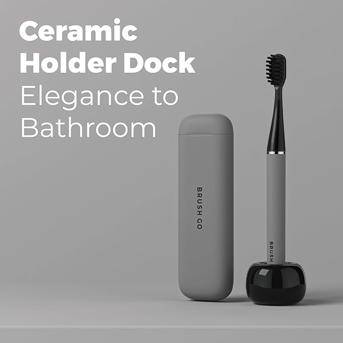 MIPOW Slim Pro i4 Electric Toothbrush Rechargeable Smart Ultra Sonic 3 Modes Magnetic Travel Case &Ceramic Dock, 60Day Long Battery Soft Bristles 2Heads IPX7 Waterproof,Color-(Gray)