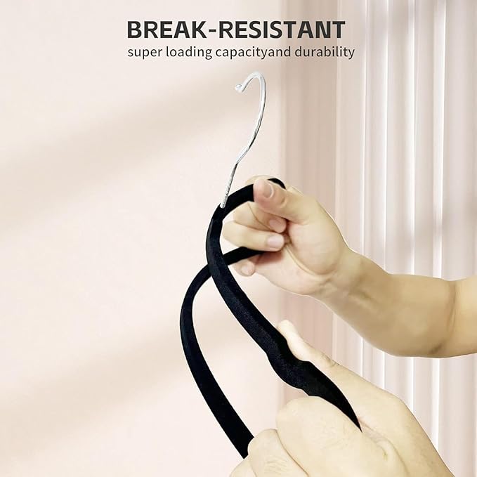 Velvet Hangers Non Slip - 20 Pack Pants Hangers for Closet - Thin Space Saving Clothes Hanger - Strong, Durable, Jean Perchas with 360 Degree Rotatable Hook for Tank Top (Black Silver Hook)