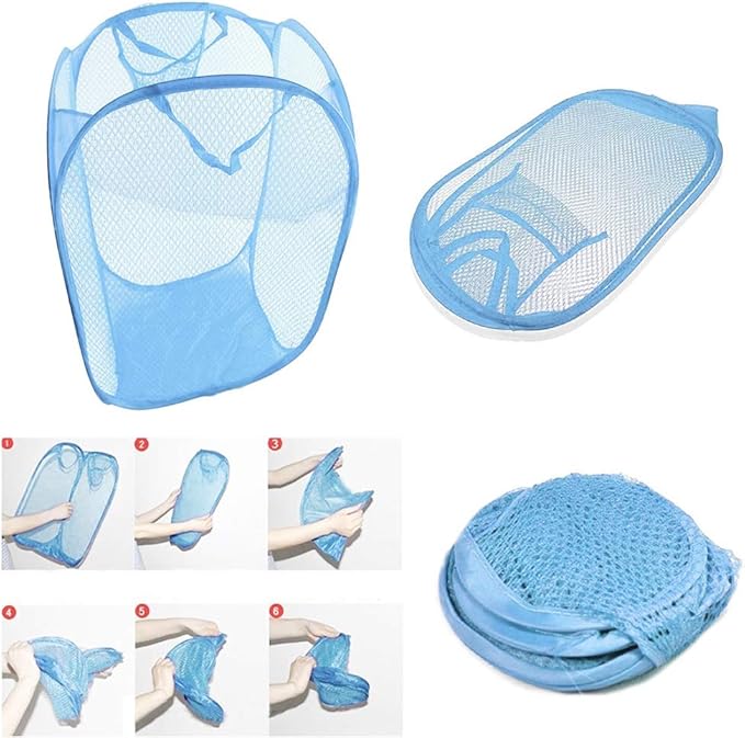 RZJZGZ Foldable Pop-Up Mesh Laundry Hamper with Side Pocket Clothes Laundry Basket Storage Bag with Carry Handles for Dirty Clothes (2 Pack)