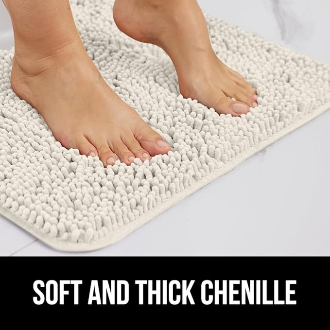 GORILLA GRIP Plush Absorbent Shaggy Chenille Bath Rug Mat for Oval Toilet Base with Rubber Backing, Machine Washable Rugs, Soft Microfiber Contour Mats for Toilets, Bathroom Decor, Ivory