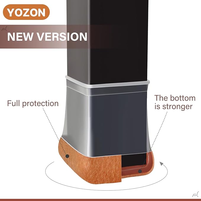 Chair Leg Floor Protectors Square Chair Leg Protectors for Hardwood Floors Silicone Caps Felt Strengthen Bottom Protection Anti-Scratch Reduce Noise 32 Pack Clear Square M Fit:13/16" to 1" (20-26mm)