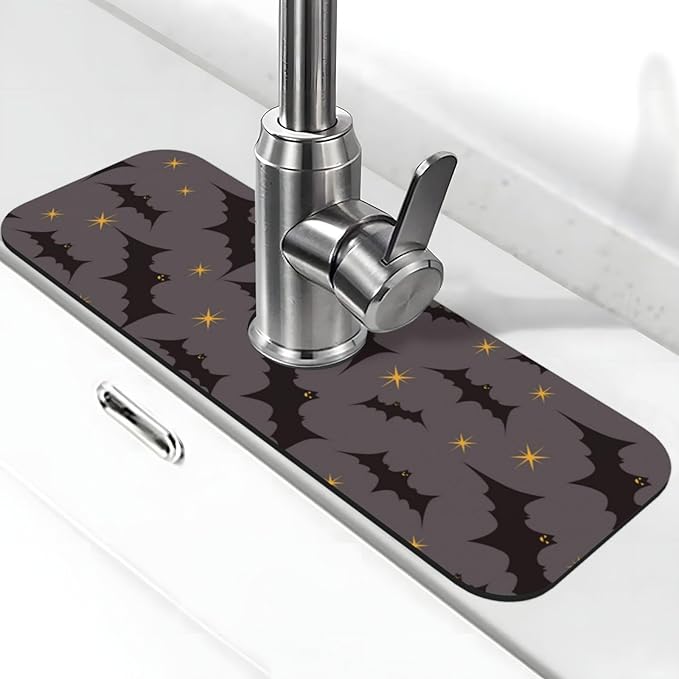Faucet Draining Mat For Kitchen Sink, Star Bats Witchy Diatom Mud Absorbent Drain Pad For Bathroom Kitchen Sink Splash Guard Drying Mat