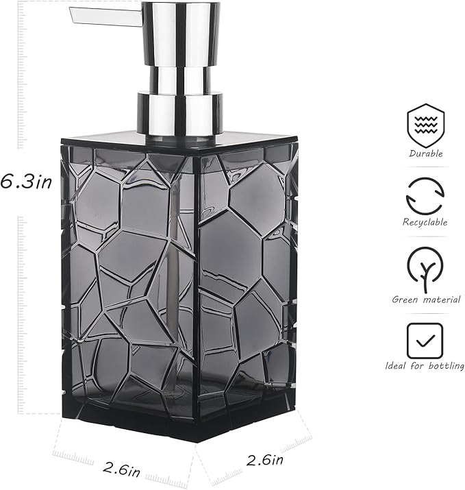 2 Pack Clear Grey Rust Proof Soap Dispenser, Acrylic Plastic Hand Soap Lotion Dispenser Set for Bathroom&Kitchen