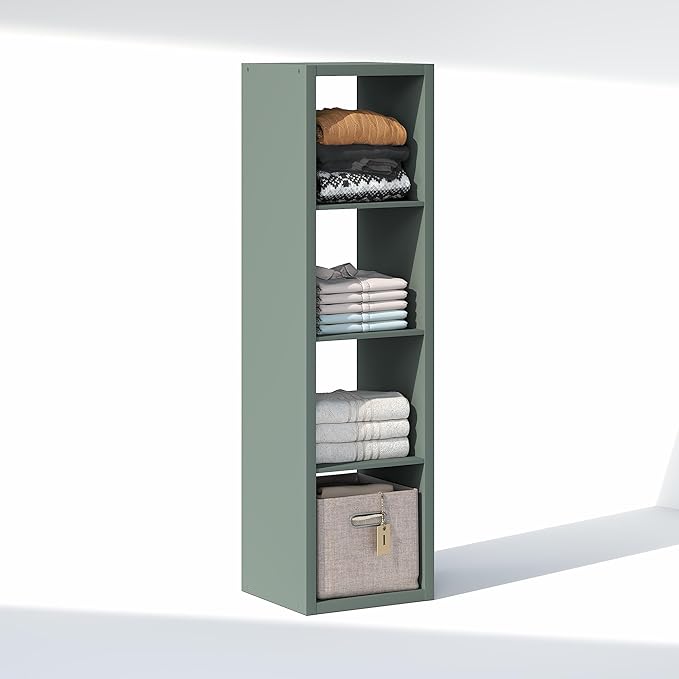 Furinno Cubic Closet Organizers and Storage, 4-Cube Closet Organizer, Vertical Open Shelf Closet Storage, Extra Thick Frame for Wardrobe, Bedroom, Living Room, Sage Green