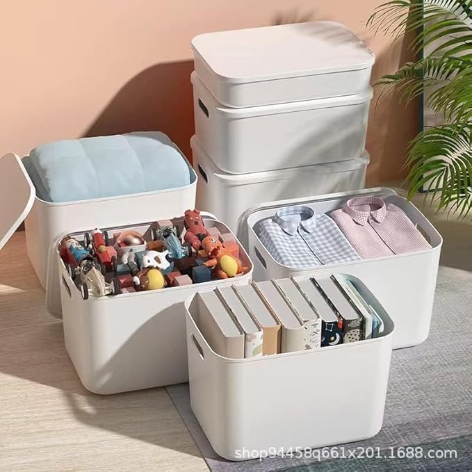 Amyup Set Of 6 Plastic Storage Bins,Versatile Kitchen Pantry Organization and Storage,for Plastic Storage Container Under Bed,Under Sink Bathroom Organizer (White, 4 L+2 M)