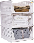 yazi 3 Pack Plastic Drawer Organizer, Stackable Storage Bins Foldable Wardrobe Clothes Shelf Baskets, Folding Containers Bins Cubes Closet Organizer Storage Drawers 3L